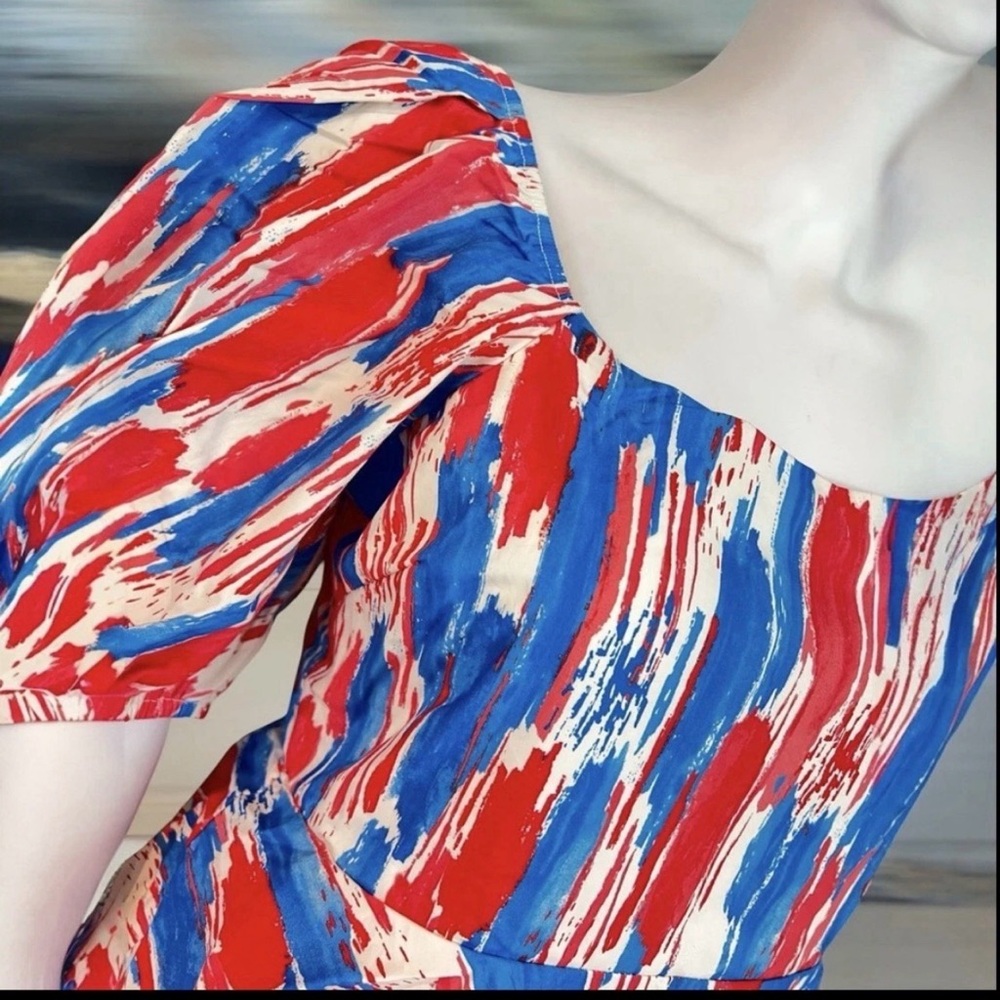 PEACH LOVE CALIFORNIA patriotic hues puff sleeve layered dress S M L - Picture 4 of 7